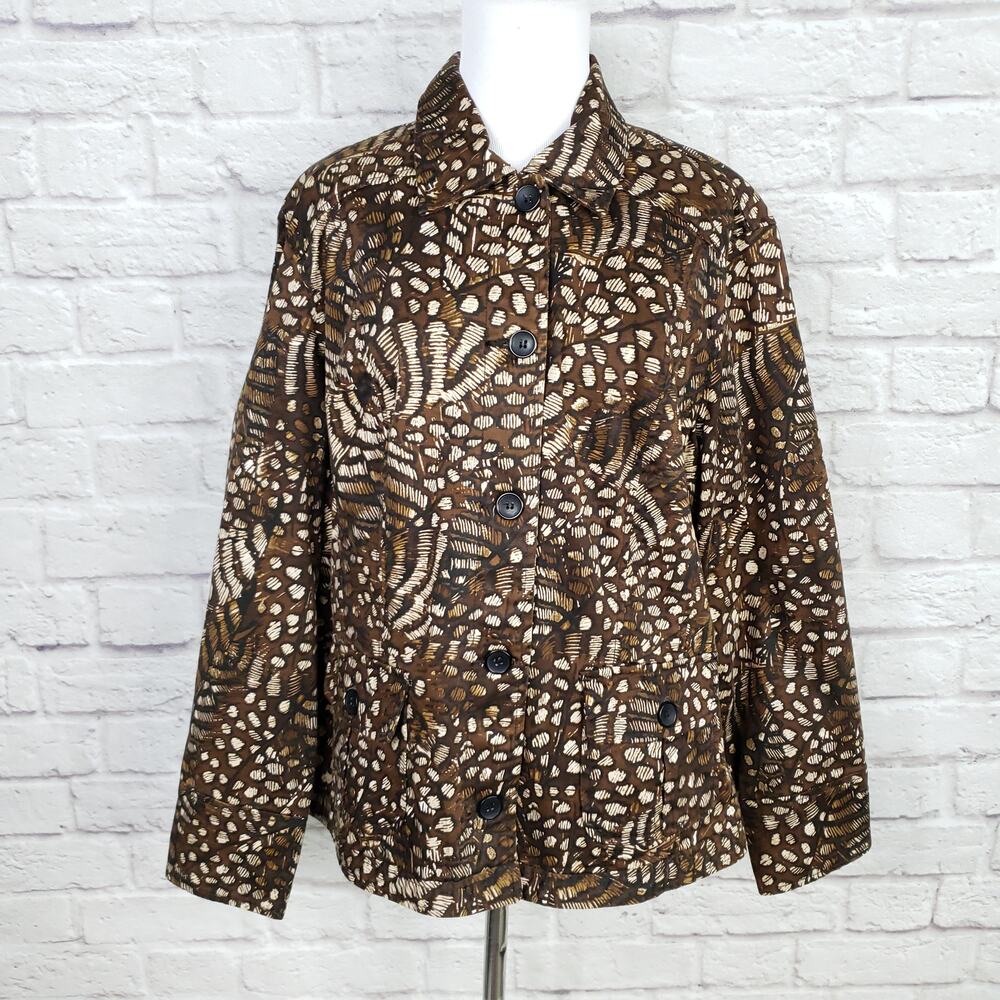 Chico's Sz 3 Brown Animal Print Stretch Cotton Jacket Chico's Sz XL 16